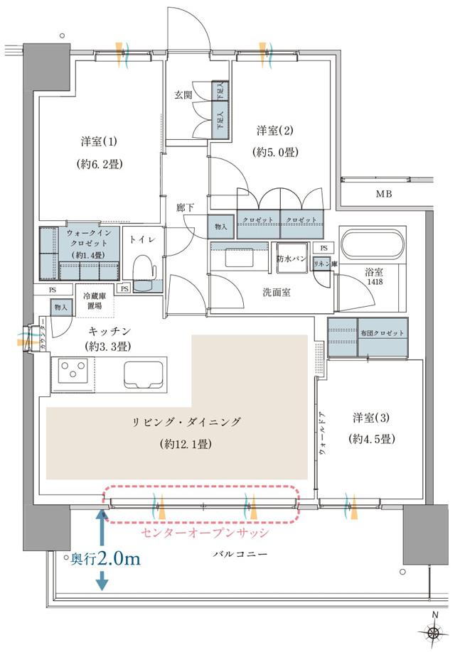 ガーデングランデ横浜戸塚の間取り図　C10：3LDK+WIC