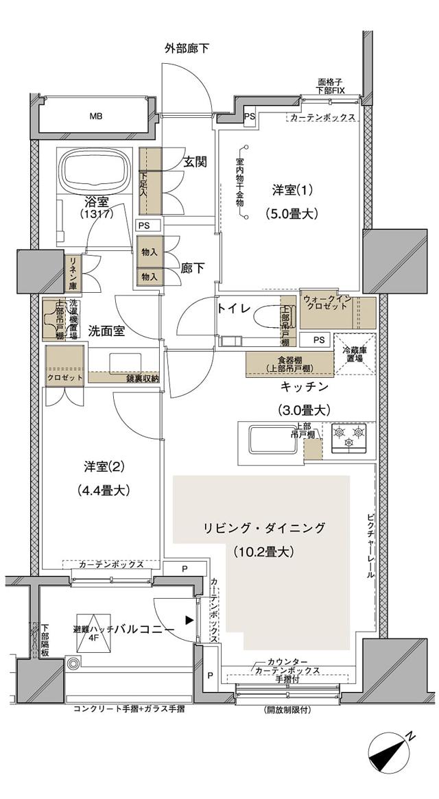 ブランズ武蔵小山の間取り図　C2：2LDK+WIC