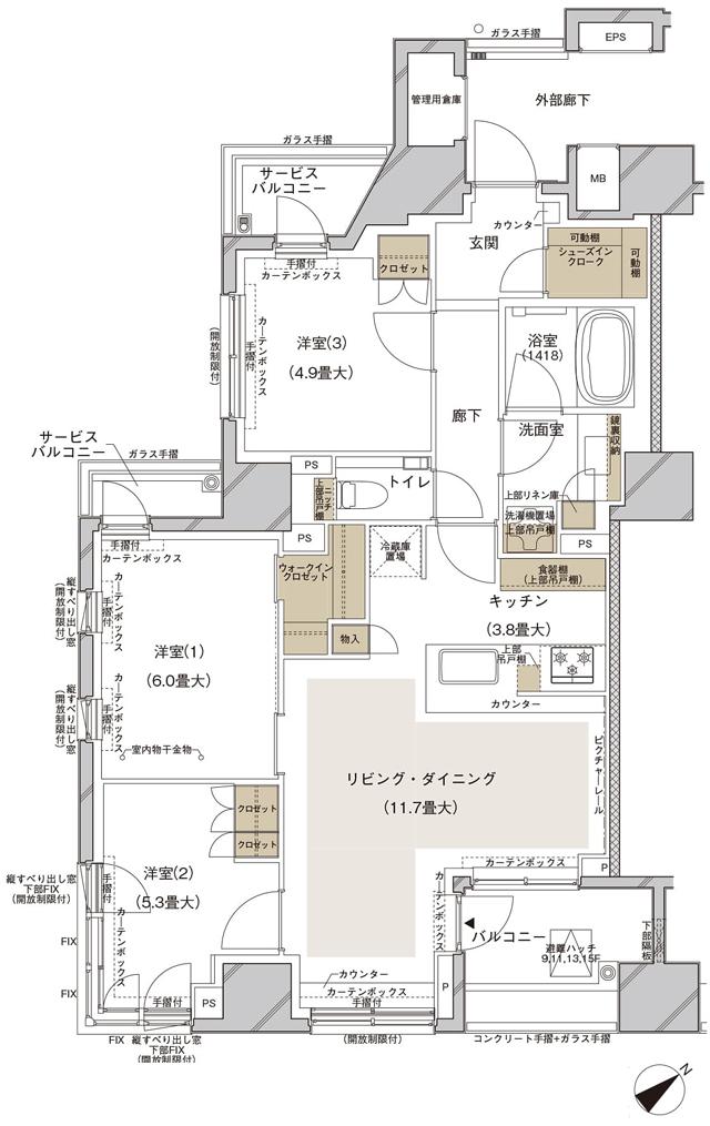 ブランズ武蔵小山の間取り図　H：3LDK+WIC+SIC