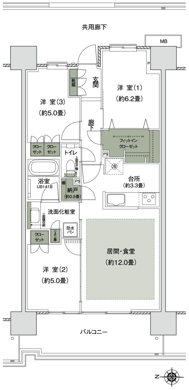 プラウドシティ豊田多摩平の森の間取り図　A3：3LDK+N+FIC