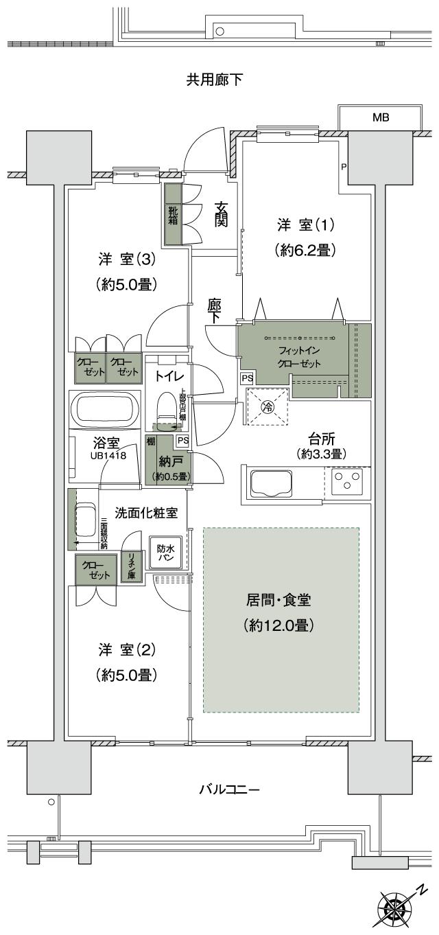 プラウドシティ豊田多摩平の森の間取り図　B27：3LDK+N+FIC