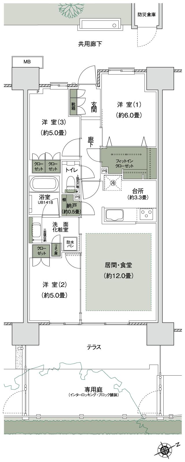 プラウドシティ豊田多摩平の森の間取り図　D7t：3LDK+N+FIC