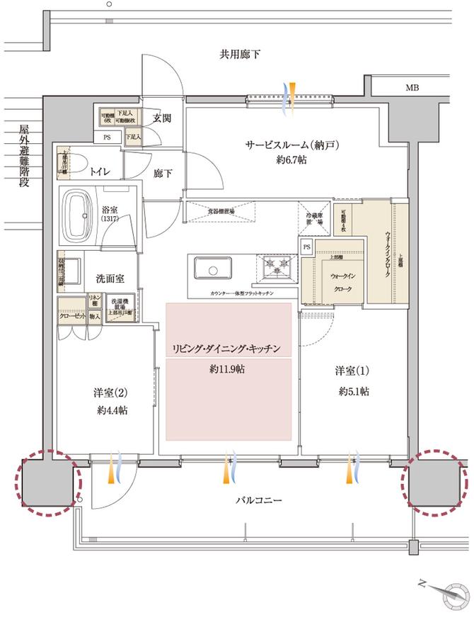 サンクレイドル千葉IIの間取り図　AI：2LDK+S+2WIC