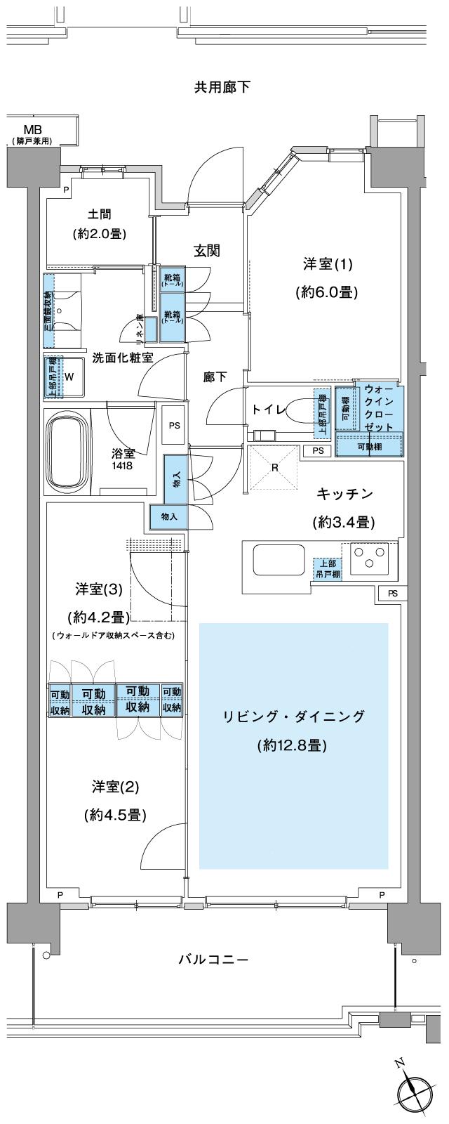 プラウド川崎矢向の間取り図　B9：3LDK+WIC+土間