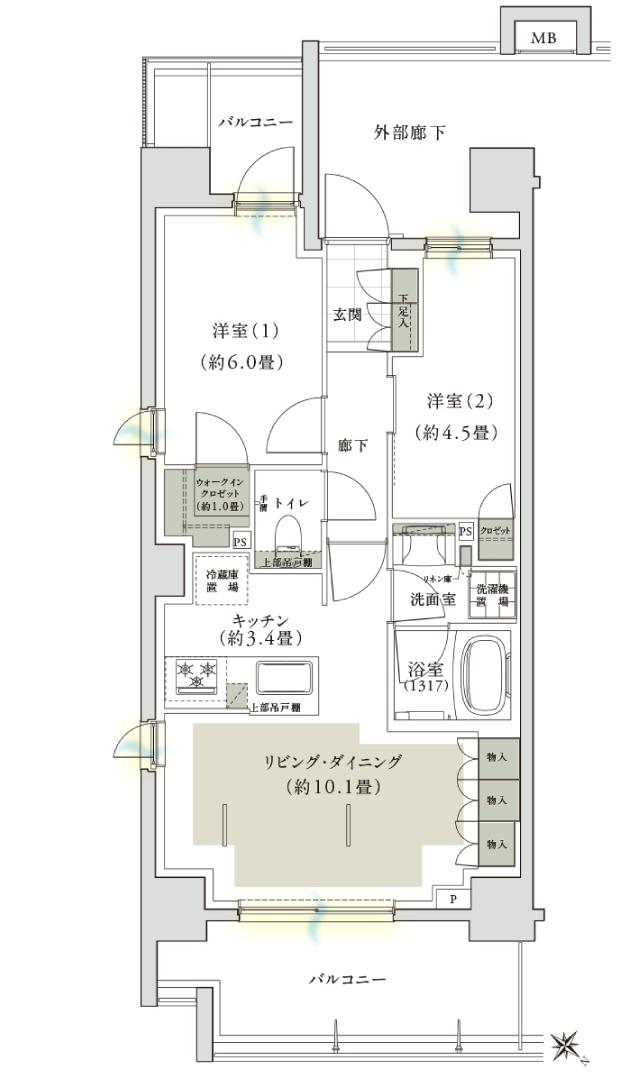 ローレルコート瑞江パークフロント／カームステージの間取り図　P-A：2LDK+WIC