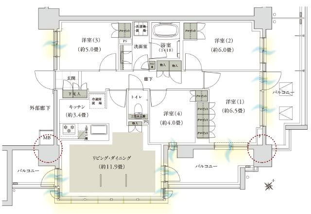 ローレルコート瑞江パークフロント／カームステージの間取り図　P-E：4LDK