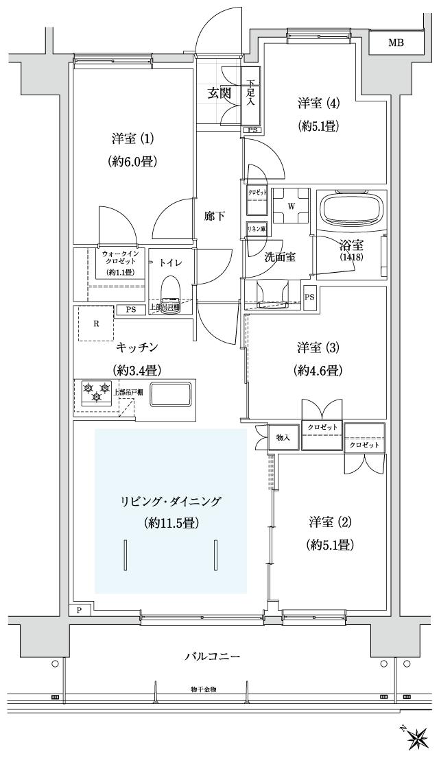 ローレルコート瑞江パークフロント／カームステージの間取り図　C-K：4LDK+WIC