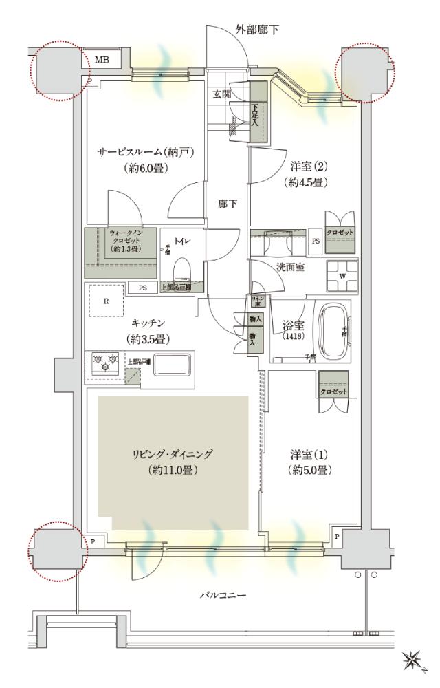 ローレルコート瑞江パークフロント／カームステージの間取り図　P-C1：2LDK+S+WIC