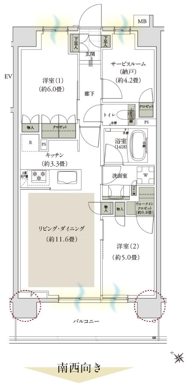 ローレルコート瑞江パークフロント／カームステージの間取り図　C-C(4F)：2LDK+S+WIC