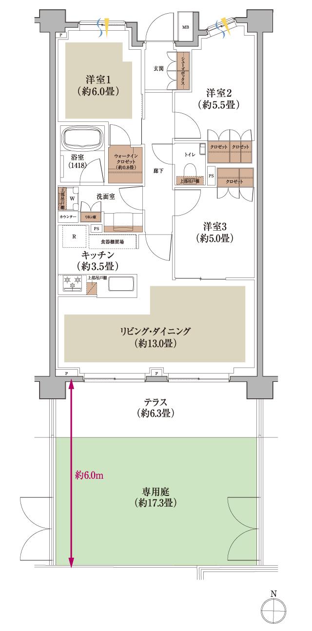 ザ・サンメゾン練馬高野台の間取り図　Cg：3LDK+WIC