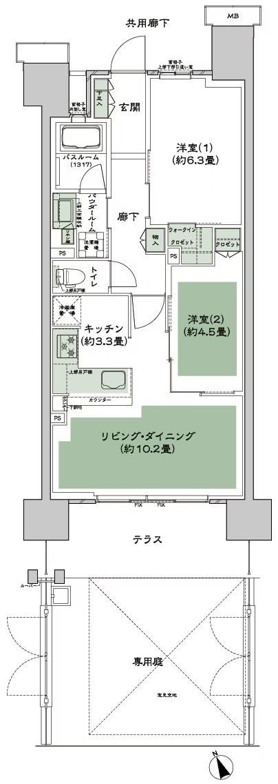 シティテラス多摩川の間取り図　F-G4g：2LDK+WIC(ウォークインクロゼット)