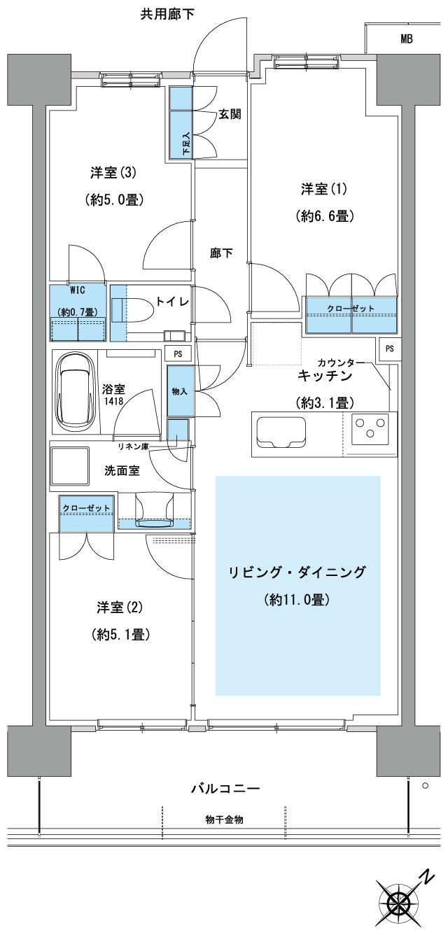 プラネスーペリア古淵の間取り図　B5：3LDK+WIC