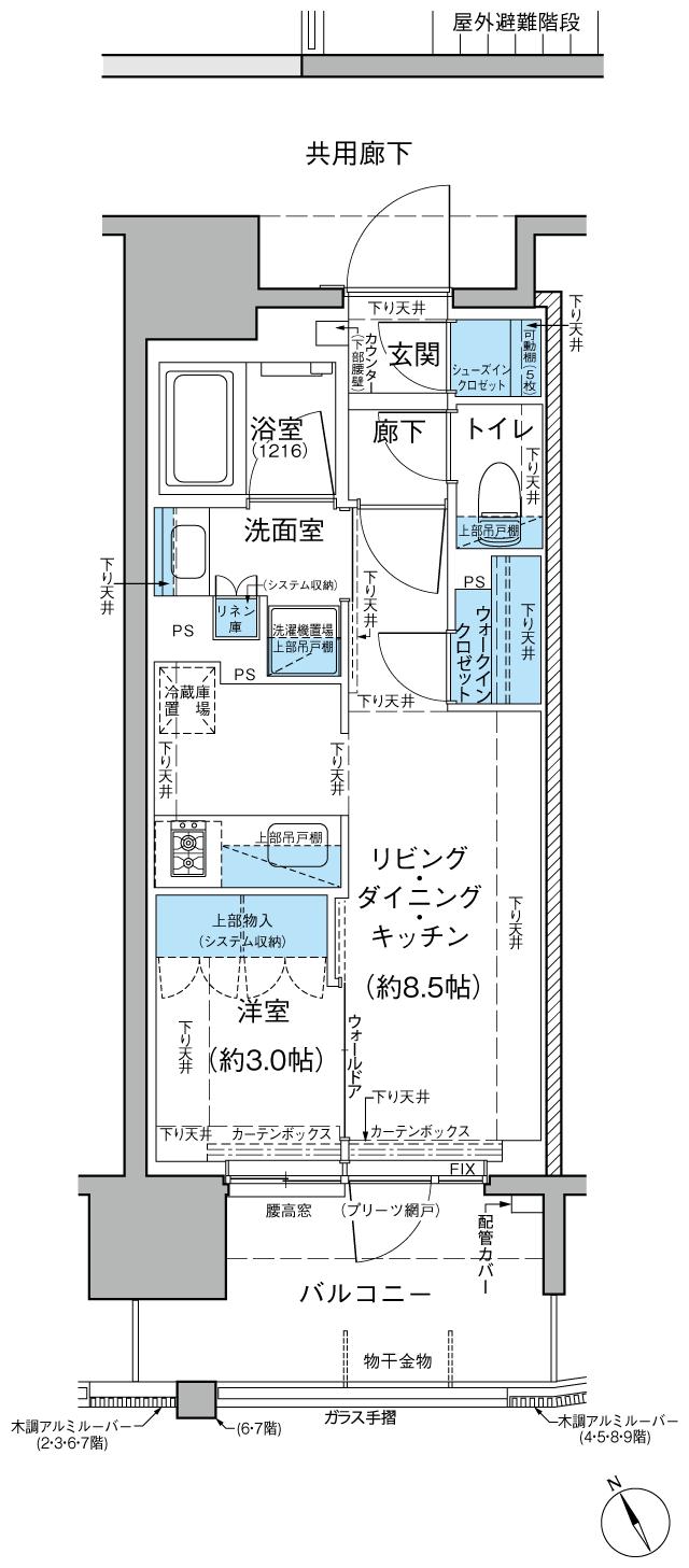 レーベン松戸GRAIZAの間取り図　E：1LDK+WIC+SIC