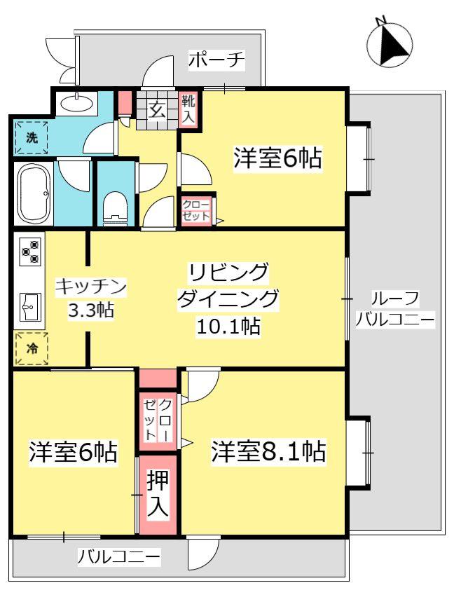 青梅東ガーデンわかぐさ公園　３LDK　ルーフバルコニー付