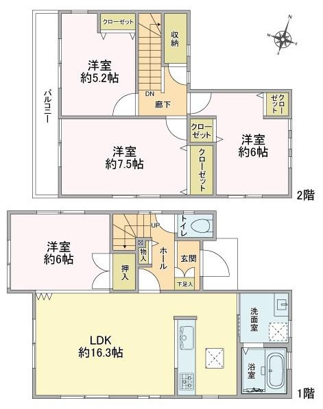 3280万円、4LDK、土地面積120平米、建物面積94.4平米 間取図