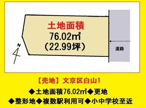 【売地】「白山」駅６分の好立地　土地面積約２３坪　現況更地　