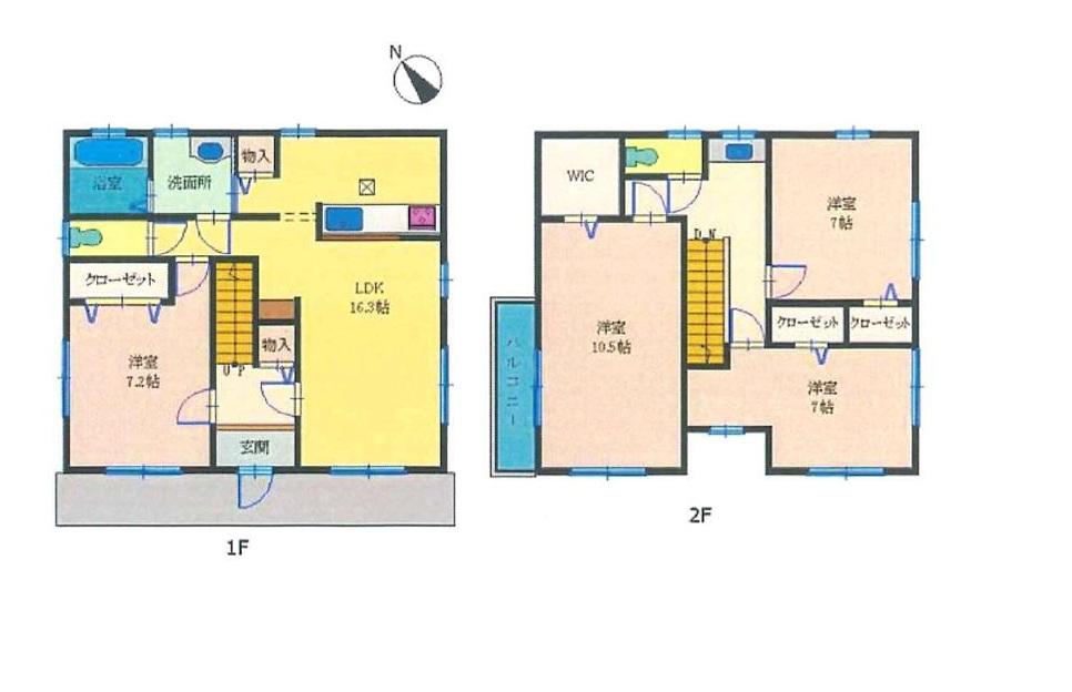 2990万円、4LDK、土地面積166.26平米、建物面積117.58平米 土地　166.26平米　建物　117.58平米LDK16.3帖　1F洋室7.2帖　2F洋室10.5帖　7帖×2部屋各部屋収納付き
