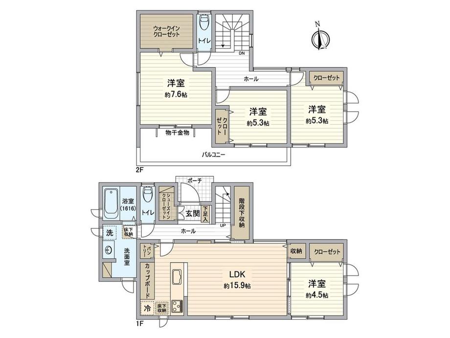 3490万円、4LDK、土地面積184.03平米、建物面積105.98平米 物件全体のレイアウトを示した間取図です。動線や採光の参考になります。