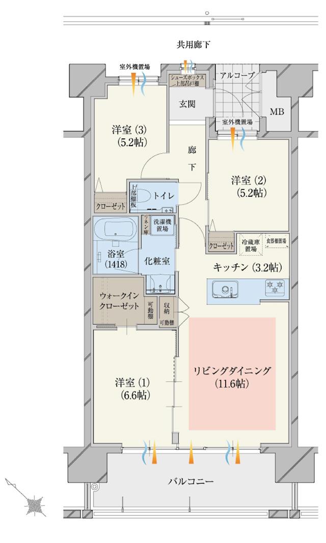 ダイアパレス燕三条の間取り図　C：3LDK+WIC