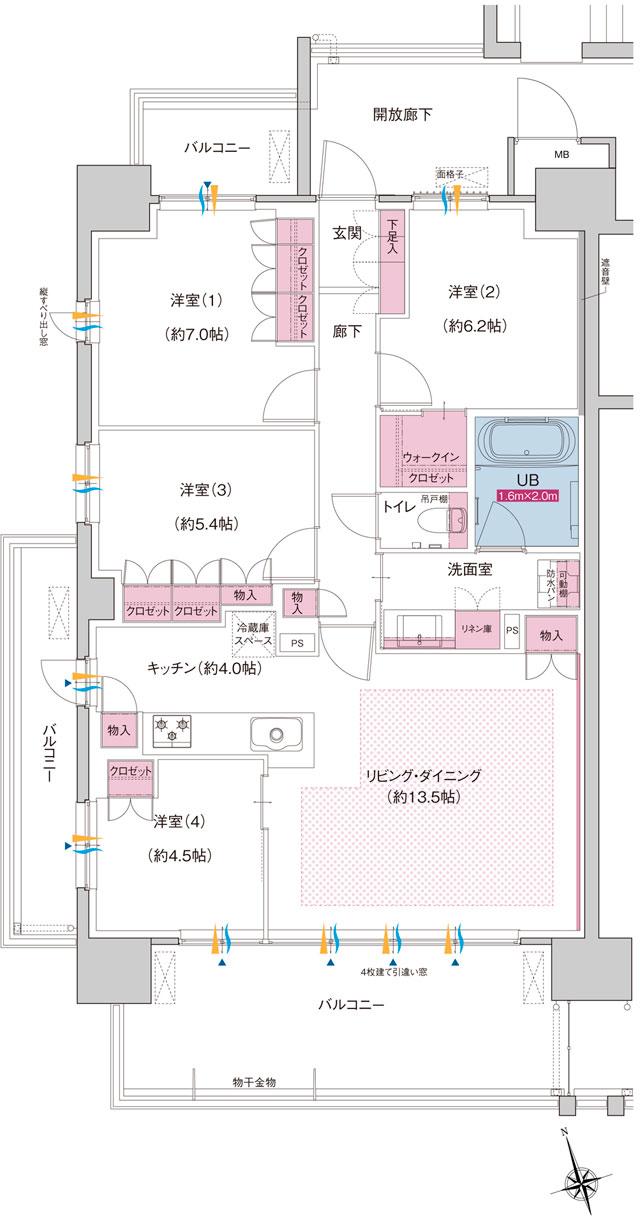 ポレスター長岡ステーションテラスの間取り図　A1(3～11F)：4LDK+ウォークインクロゼット