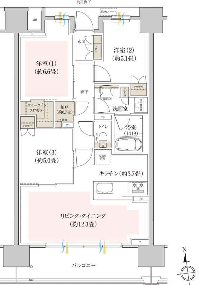 Brillia(ブリリア) 長野北石堂 ALPHA RESIDENCIAの間取り図　L1：3LDK+WIC+N