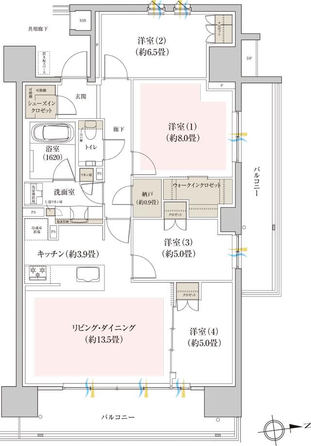 Brillia(ブリリア) 長野北石堂 ALPHA RESIDENCIAの間取り図　E：4LDK+WIC+SIC+N