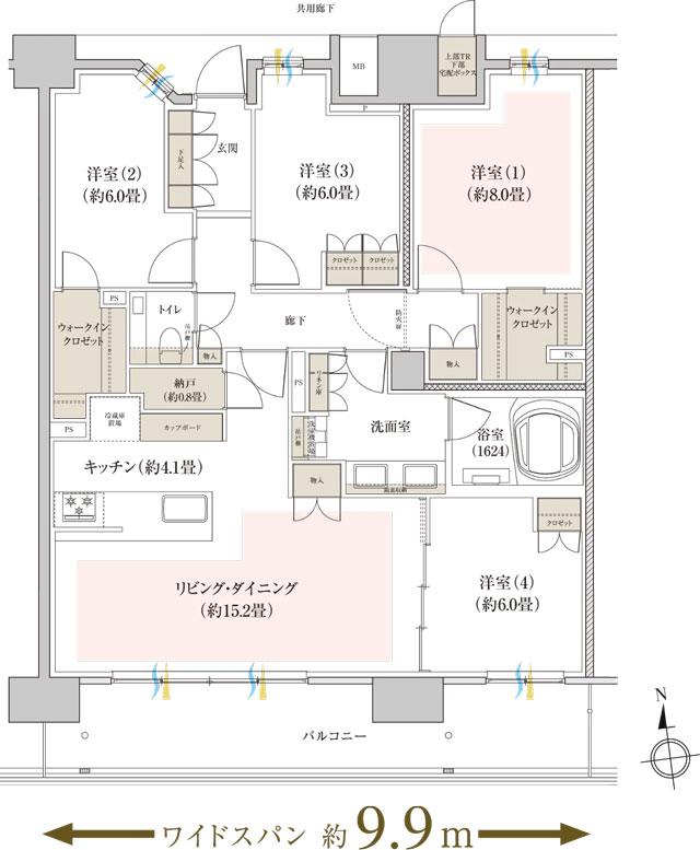 Brillia(ブリリア) 長野北石堂 ALPHA RESIDENCIAの間取り図　PI：4LDK+2WIC+N
