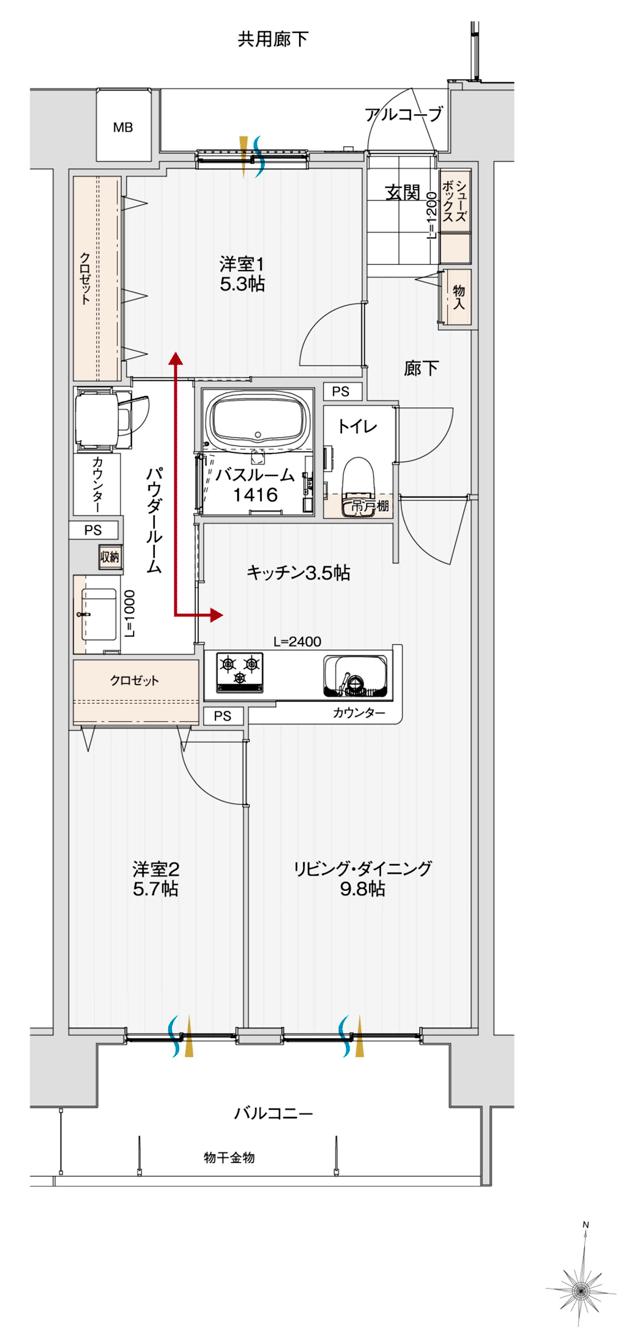 アルファステイツ北長野の間取り図　H1：2LDK
