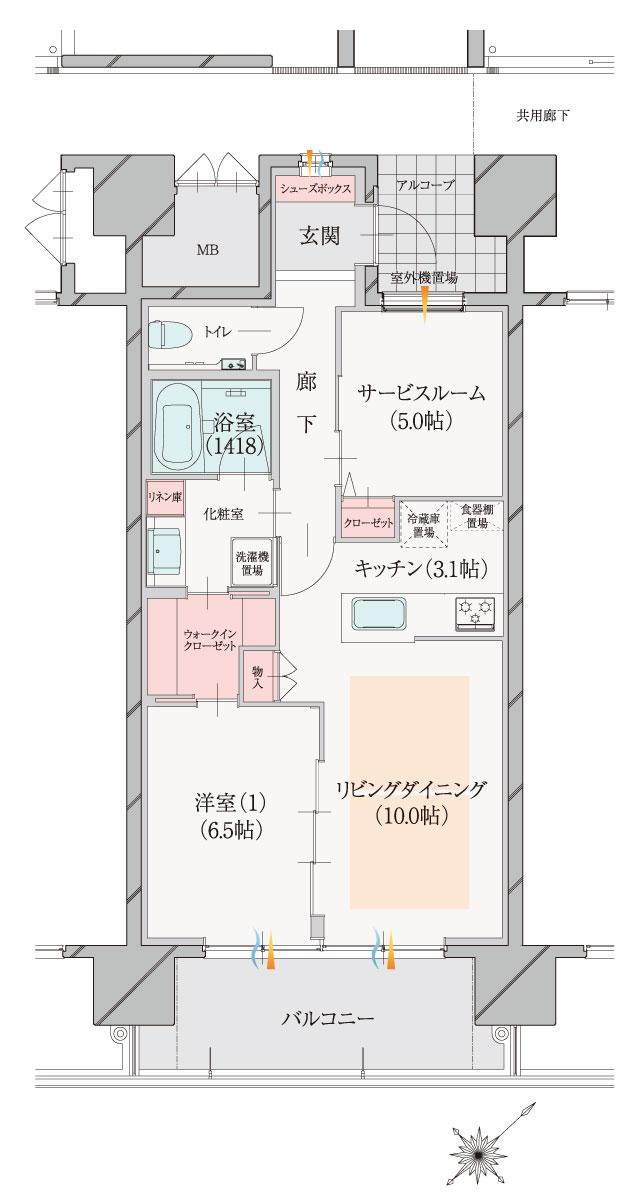 ダイアパレス一番堀の間取り図　C：1LDK+WIC+S