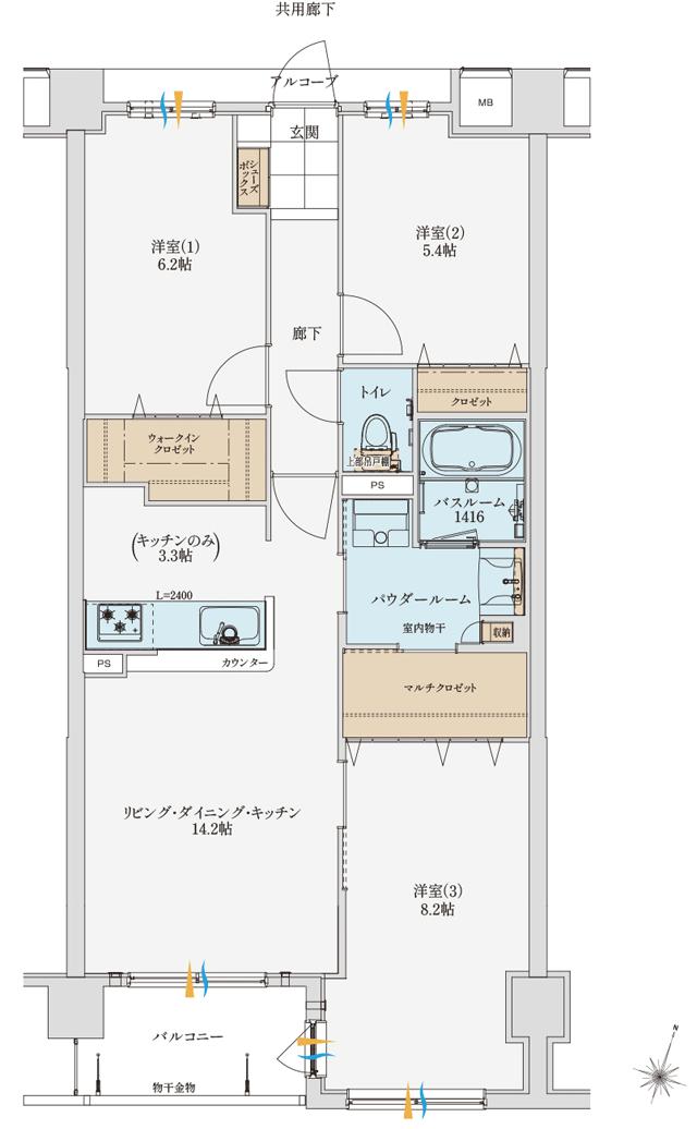 アルファスマート女池上山の間取り図　I：3LDK