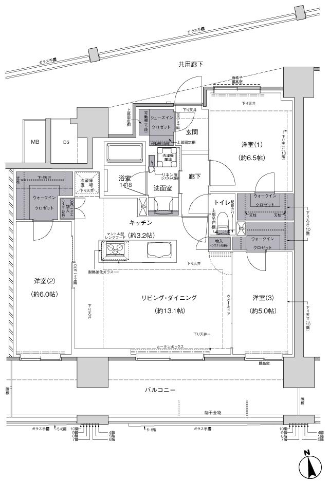 レーベン福井中央ARCGATEの間取り図　B：3LDK+3WIC+SIC