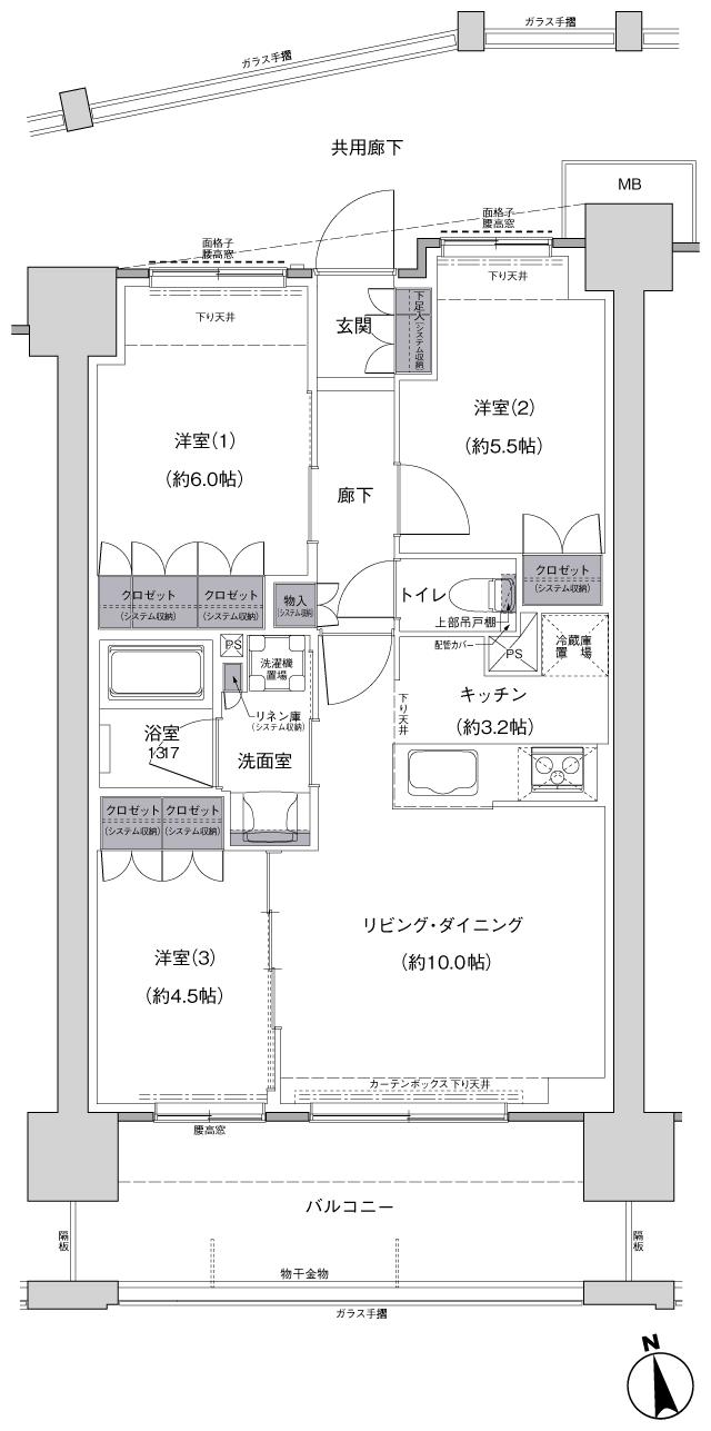 レーベン福井中央ARCGATEの間取り図　C(3F)：3LDK