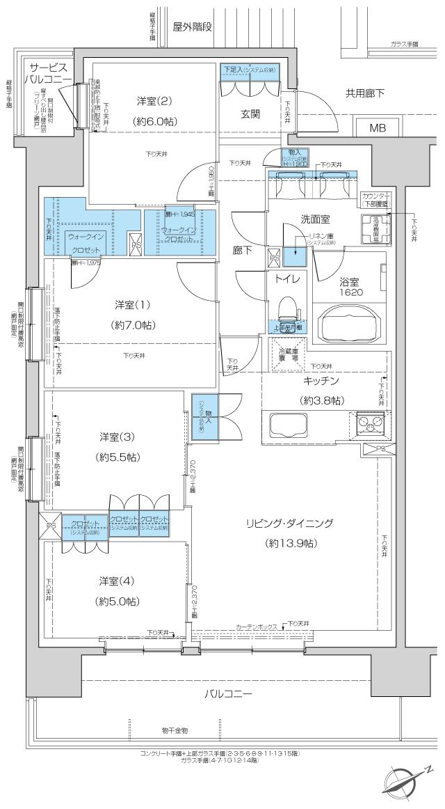 レーベン富山駅北VISIONISTAの間取り図　F：4LDK+2WIC
