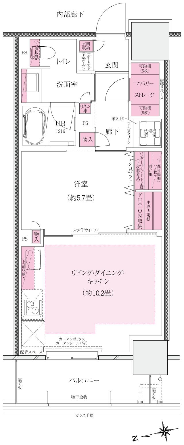 ザ・福井タワー イニシアグランの間取り図　B44：1LDK+ファミリーストレージ