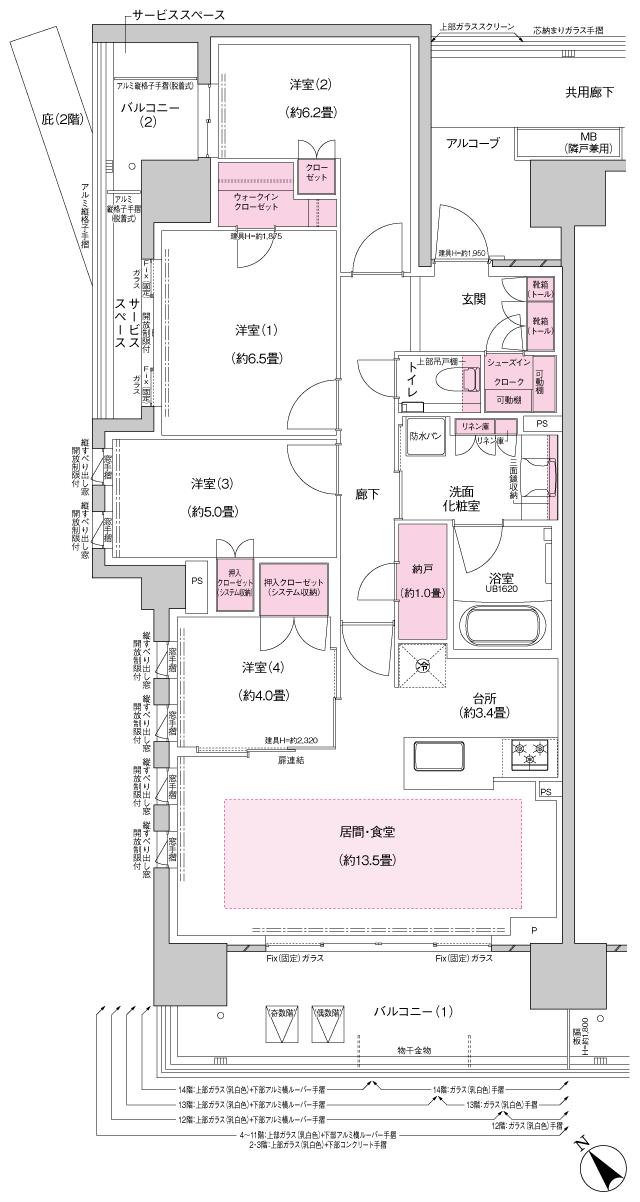 プラウドシティ金沢の間取り図　F：4LDK+N+WIC+SIC