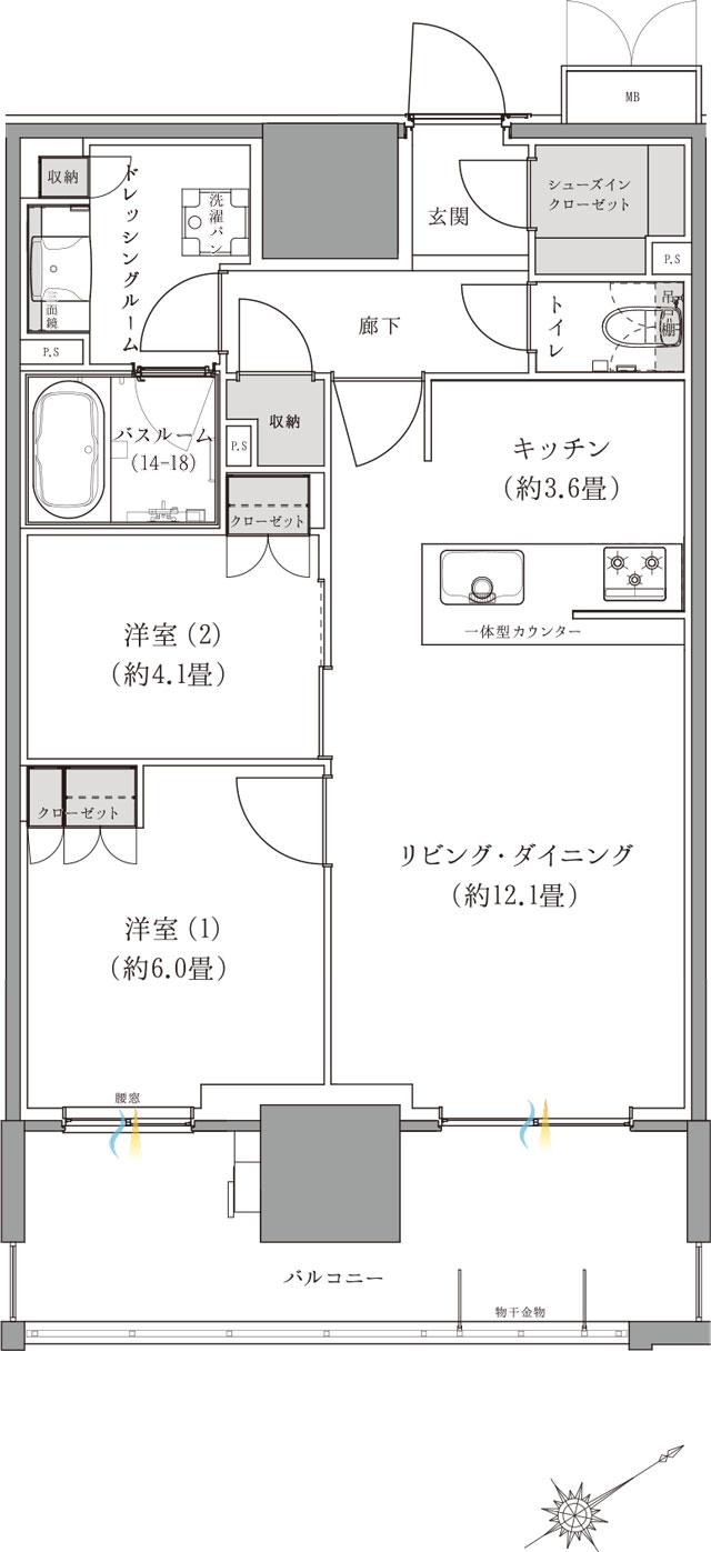 ザ・サーパスタワー新潟万代シテイの間取り図　L：2LDK+SIC