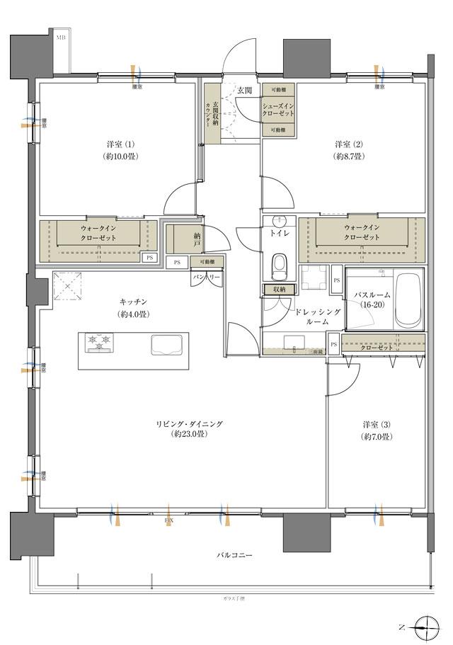 ザ・レジデンス松本深志の間取り図　PA：3LDK+2WIC+SIC+N