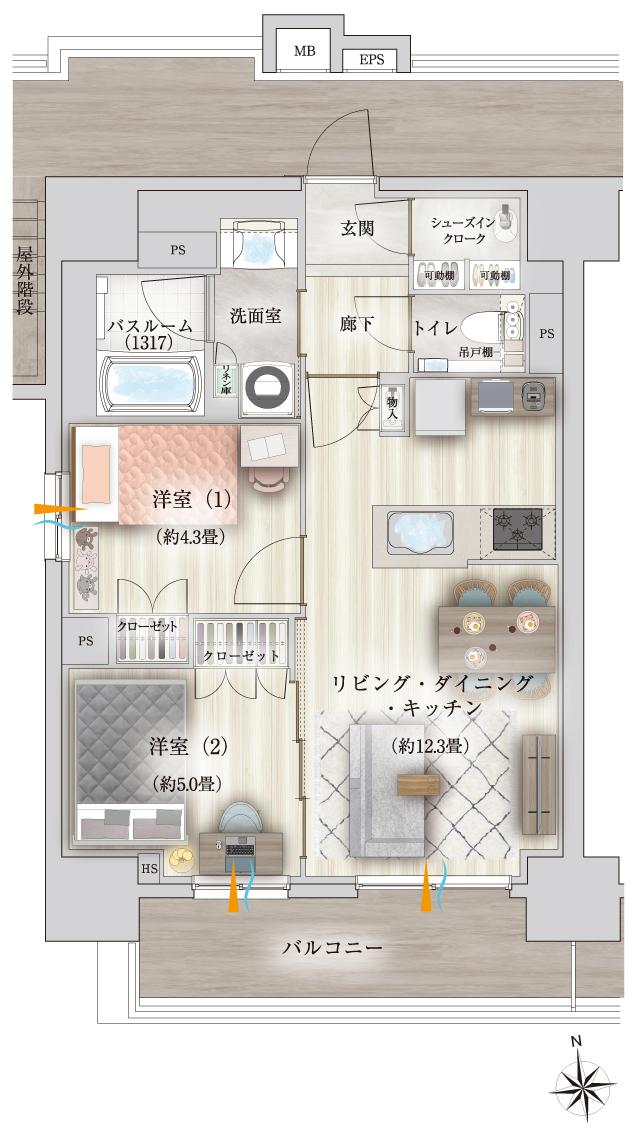 イノバス名駅クロスの間取り図　A：2LDK+SIC