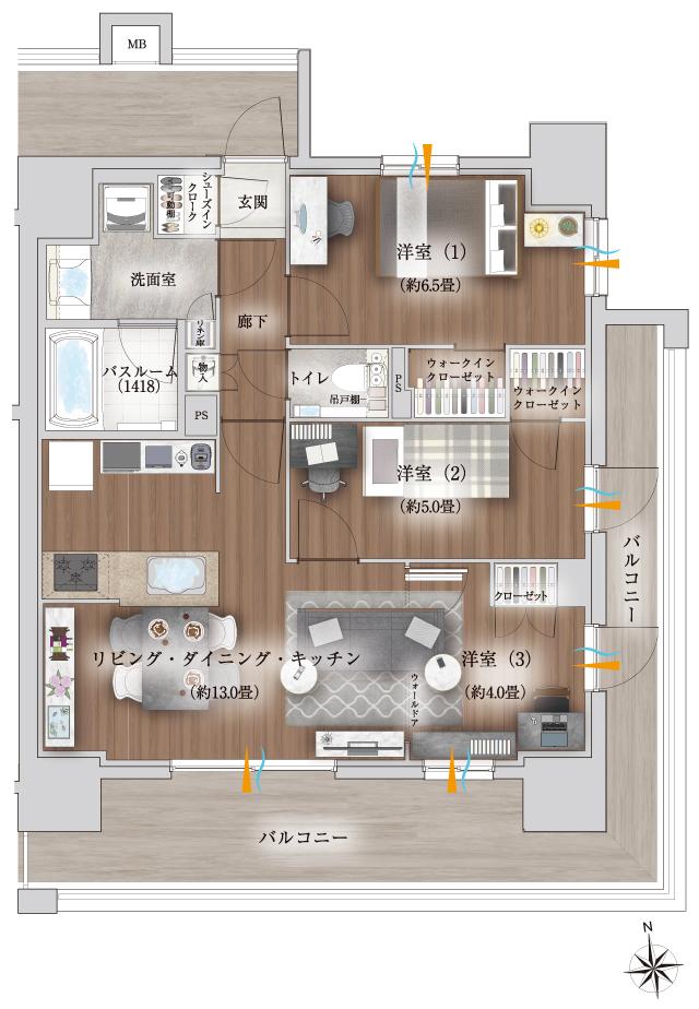 イノバス名駅クロスの間取り図　D：3LDK+2WIC+SIC