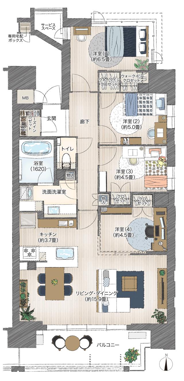 ジオ桜山グランの間取り図　C：4LDK+2WIC+SIC