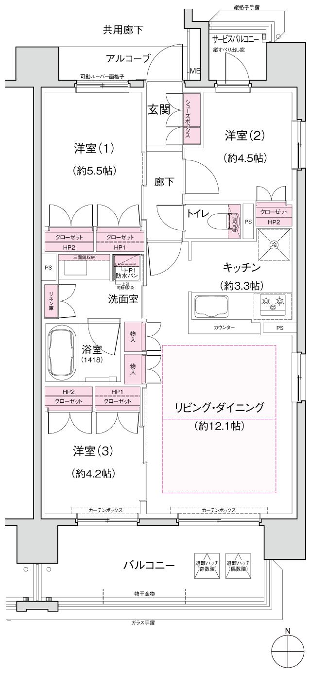 プレディア名古屋花の木の間取り図　C2：3LDK+WIC