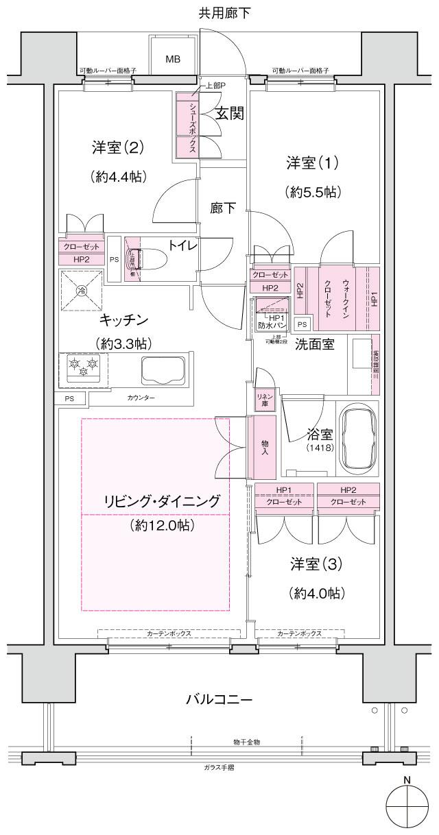 プレディア名古屋花の木の間取り図　B：3LDK+WIC