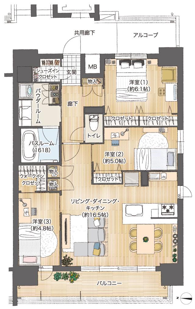 プレサンス レイズ 桜山 WEST・プレサンス レイズ 桜山 EASTの間取り図　EAST-D：3LDK+WIC+SIC