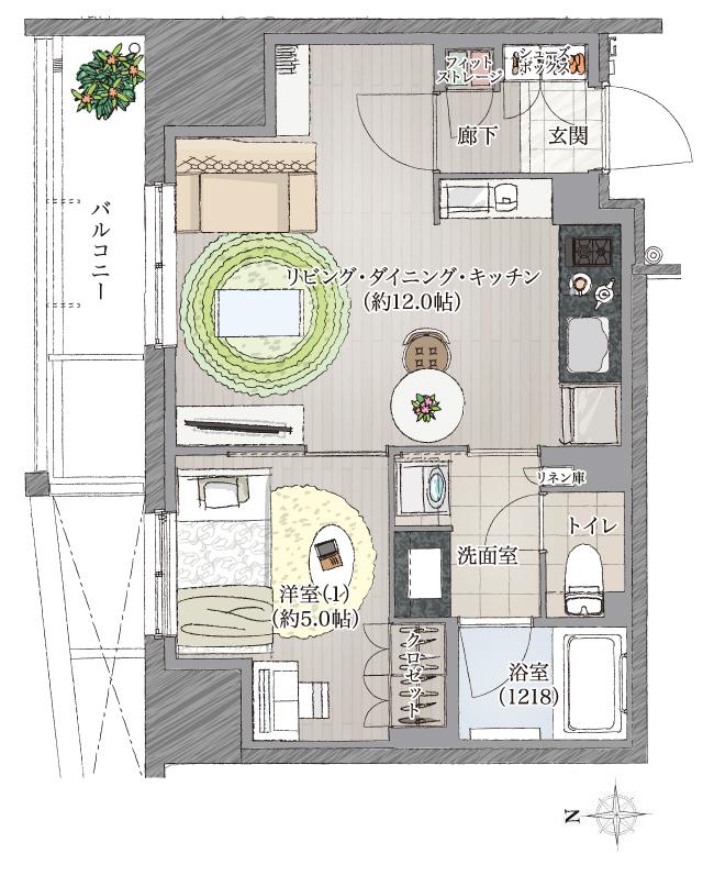 葵クロスタワーの間取り図　A：1LDK