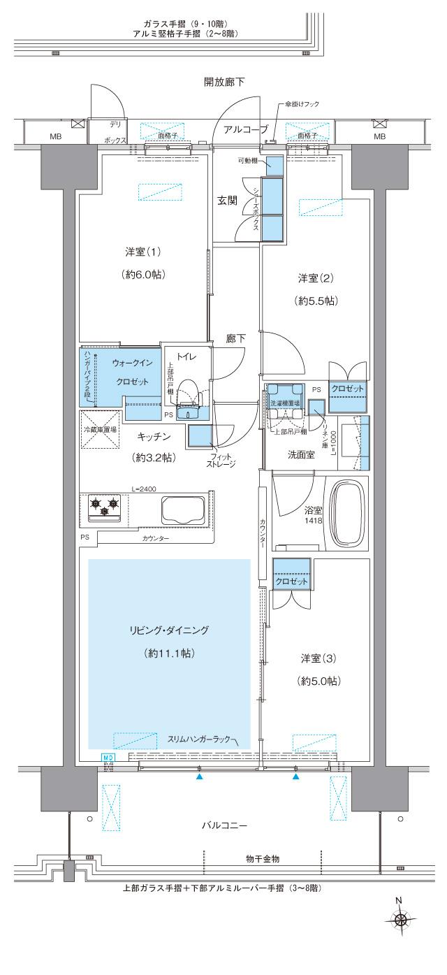 MID WARD CITYの間取り図　A-F1：3LDK+WIC