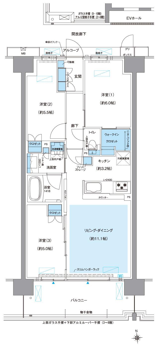 MID WARD CITYの間取り図　A-F2：3LDK+WIC