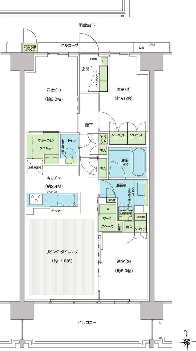 MID WARD CITYの間取り図　A-B2：3LDK+WIC+WS