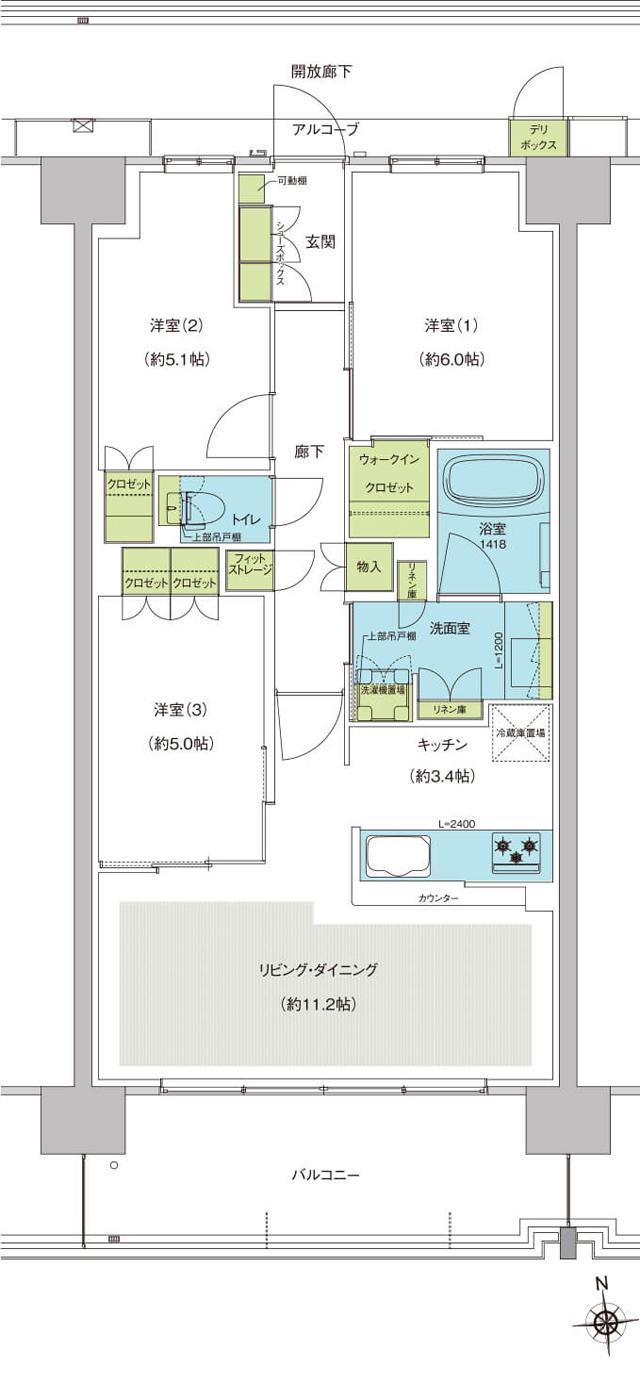 MID WARD CITYの間取り図　A-E1：3LDK+WIC