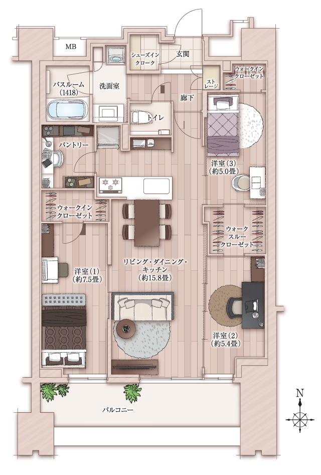 クリオ代官町ザ・クラシックの間取り図　C1：3LDK+WTC+2WIC+SIC+MC