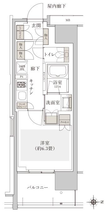 リニアゲートタワー名古屋の間取り図　E-E：1K
